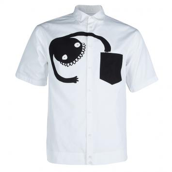 Pre Owned DSquared2 Monochrome Printed Short Sleeve Button Down Cotton Shirt XXL
