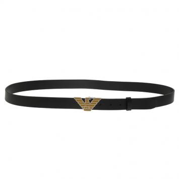 Pre Owned Emporio Armani Black Leather Eagle Buckle One Size Belt