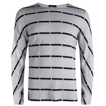 مملوكة مسبقًا Emporio Armani Grey Wool Striped Sweater XL
