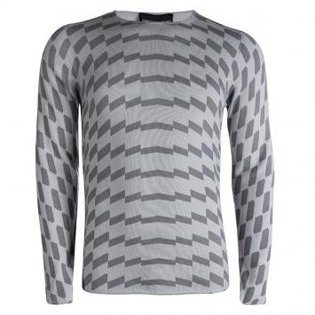 مملوكة مسبقًا Emporio Armani Grey Wool Geometric Pattern Sweater XXL