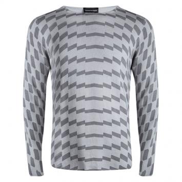مملوكة مسبقًا Emporio Armani Grey Wool Geometric Pattern Sweater XL