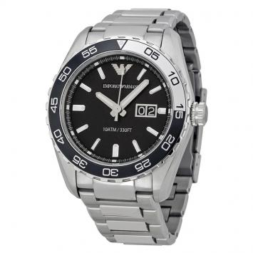 Pre Owned Emporio Armani Black Stainless Steel AR6047 Men's Wristwatch 46MM