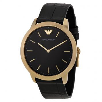 Pre Owned Emporio Armani Black Gold-Plated Stainless Steel AR1742 Men's Wristwatch 42MM