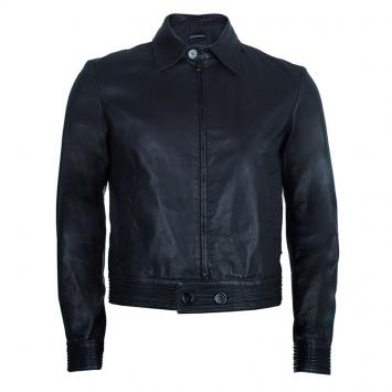 Pre Owned Emporio Armani Men's Black Leather Bomber Jacket M