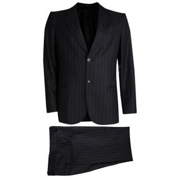 Pre Owned Emporio Armani Charcoal Grey Striped Wool Suit L