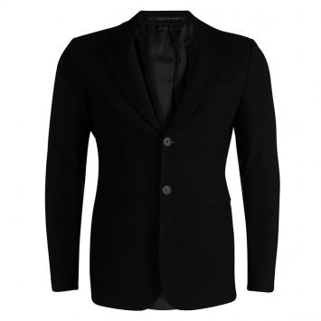 Pre Owned Emporio Armani Black Textured Wool Two Button A Line Jacket S