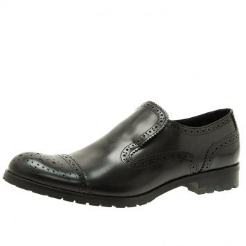 Pre Owned Emporio Armani Black Leather Brogue Slip-On Shoes Size 42.5