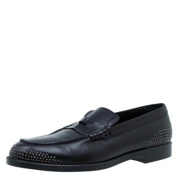 Pre Owned Emporio Armani Black Studded Leather Penny Loafers Size 44