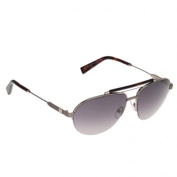 Pre Owned Ermenegildo Zegna Silver and Brown EZ0007 Aviators