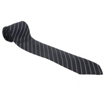 Pre Owned Ermenegildo Zegna Navy Blue and White Textured Striped Silk Tie