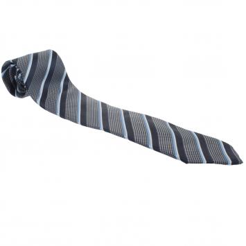 Pre Owned Ermenegildo Zegna Blue and Cream Textured Striped Silk Tie