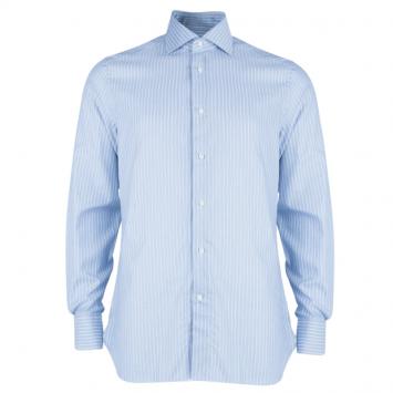 Pre Owned Ermenegildo Zegna Blue Pinstripe Formal Shirt L