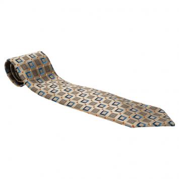 Pre Owned Ermenegildo Zegna Beige Silk Square Printed Tie 