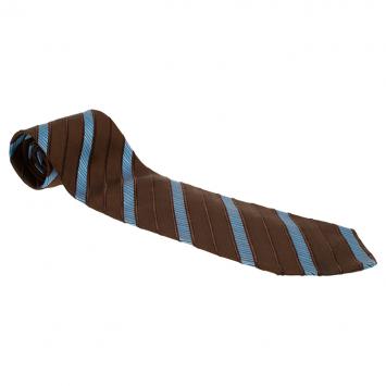 Pre Owned Ermenegildo Zegna Brown and Blue Striped Silk Tie 