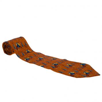Pre Owned Ermenegildo Zegna Orange Umbrella Print Silk Tie