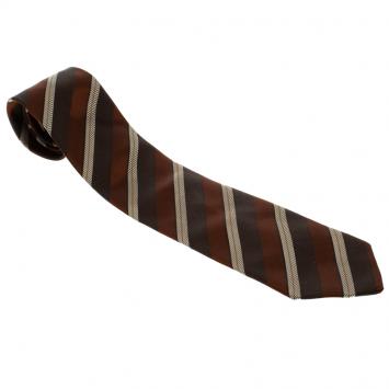 Pre Owned Ermenegildo Zegna Couture Brown Striped Woven Silk Traditional Tie