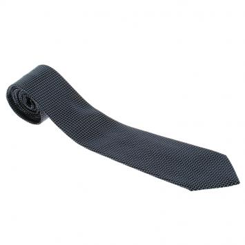 Pre Owned Ermenegildo Zegna Navy Blue Patterned Jacquard Silk Tie