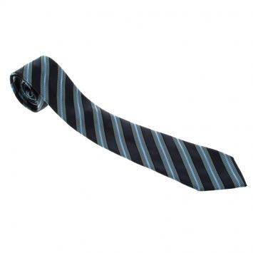 Pre Owned Ermenegildo Zegna Navy Blue Textured Striped Silk Tie