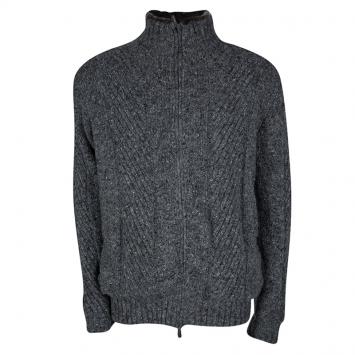Pre Owned Ermenegildo Zegna Grey Cashmere and Mink Zip Front Jacket 5XL