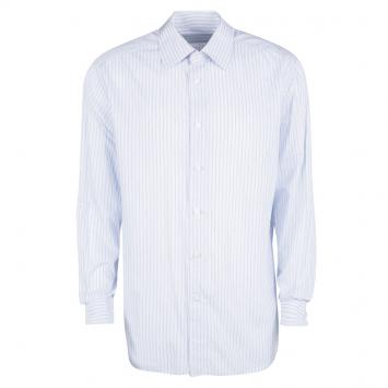 Pre Owned Ermenegildo Zegna Blue and White Striped Cotton Long Sleeve Shirt  3XL