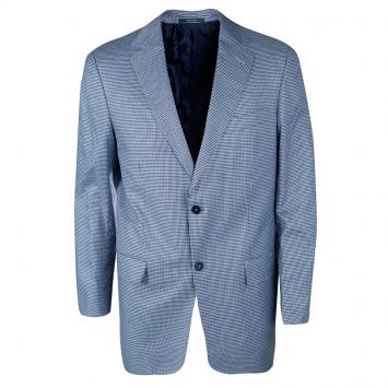 Pre Owned Ermenegildo Zegna Blue and White Houndstooth Pattern Blazer L