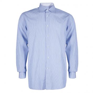 Pre Owned Ermenegildo Zegna Mens Blue Striped Shirt L