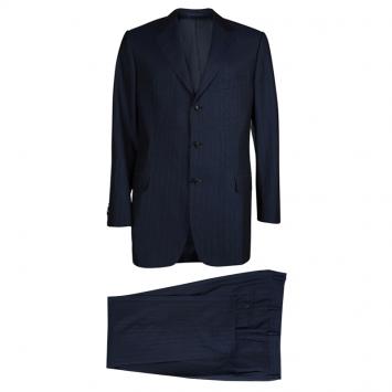 Pre Owned Ermenegildo Zegna Navy Blue Striped Pant Suit L