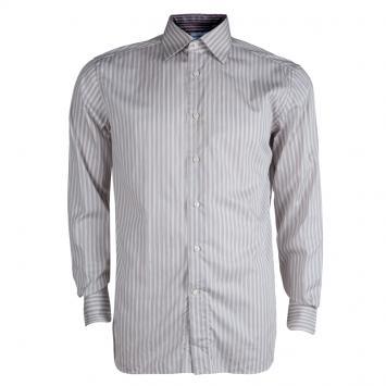 Pre Owned Ermenegildo Zegna Brown Striped Cotton Regular Fit Shirt M