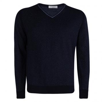 Pre Owned Ermenegildo Zegna Navy Blue Cashmere V-Neck Sweater XL