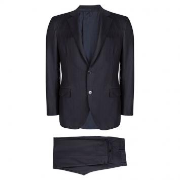 Pre Owned Ermenegildo Zegna Navy Blue Striped Regular Fit Trofeo Pant Suit L