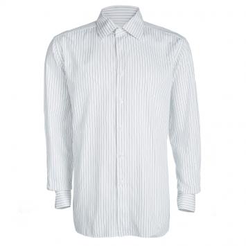 Pre Owned Ermenegildo Zegna White Striped Cotton Regular Fit Button Front Shirt XXXL