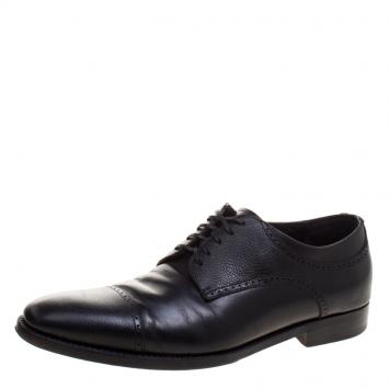 Pre Owned Ermenegildo Zegna Black Leather Lace Up Derby Oxfords Size 43.5