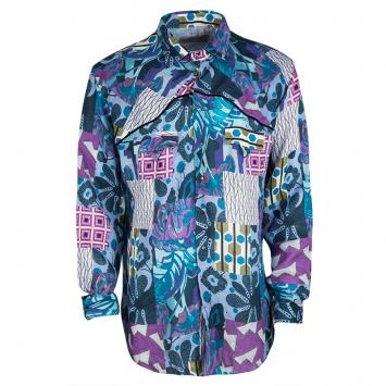 Pre Owned Etro Multicolor Printed Linen Long Sleeve Button Front Shirt 2XL