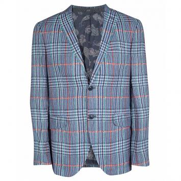 Pre Owned Etro Multicolor Houndstooth Checked Linen Blazer L