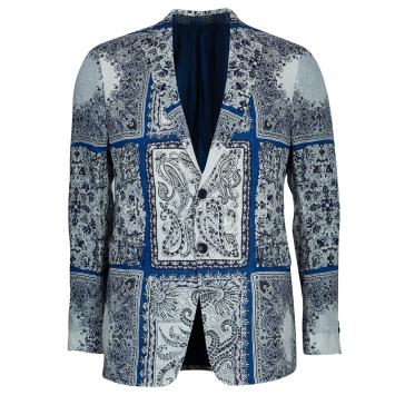 Pre Owned Etro Men's Blue Printed Blazer L