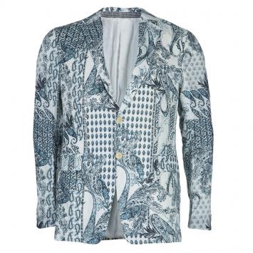 Pre Owned Etro White Printed Linen Blazer L