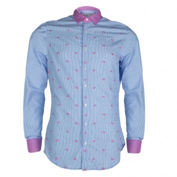 Pre Owned Etro Blue Striped Embroidered Motif Detail Slim Fit Cotton Shirt M