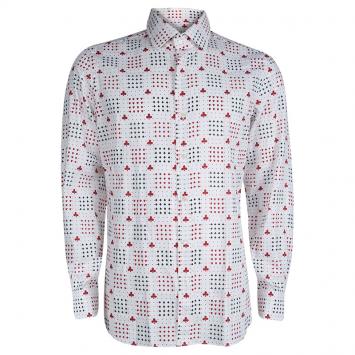Pre Owned Etro White Deck Of Cards Print Long Sleeve Button Front Shirt L
