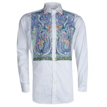 Pre Owned Etro White Embroidered Panel Long Sleeve Button Down Cotton Shirt L