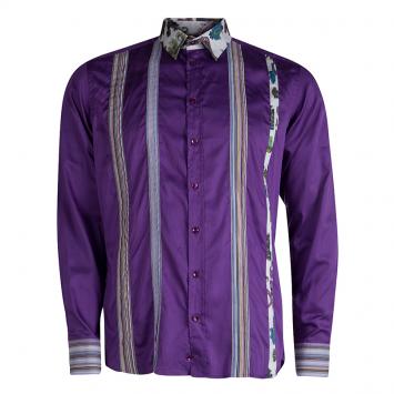 Pre Owned Etro Purple Pleat Detail Long Sleeve Button Front Cotton Shirt M