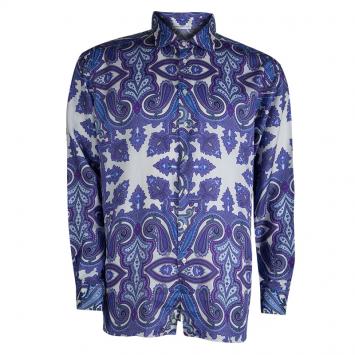 Pre Owned Etro Purple Paisley Printed Cotton Long Sleeve Button Front Shirt L
