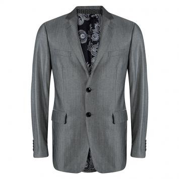 Pre Owned Etro Monochrome Patterned Notched Collar Blazer L