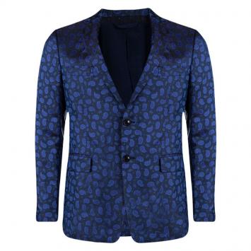 Pre Owned Etro Blue Paisley Motif Jacquard Silk Blazer M