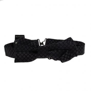 Pre Owned Fendi FF Black Textured Silk Thin Bow Tie One Size