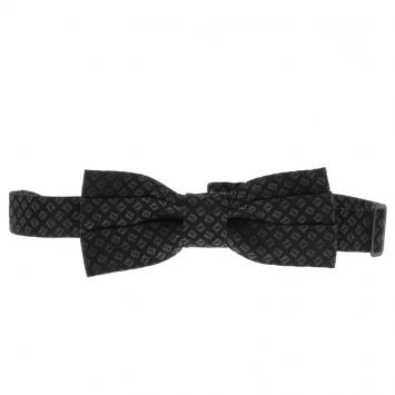 Pre Owned Fendi Black Zucca Print Silk Pleated Narrow Bow Tie