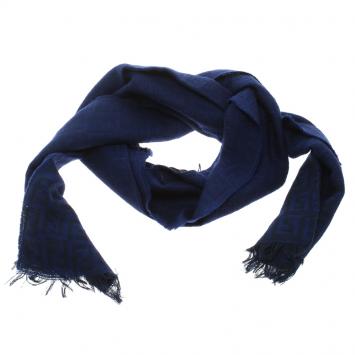 Pre Owned Fendi Cravatte Navy Blue Wool Zucca Pattern Detail Muffler 