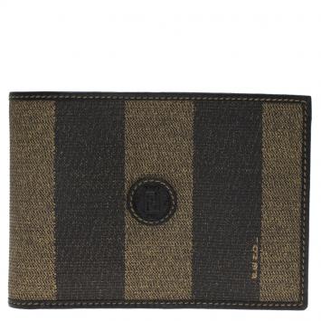 Pre Owned Fendi Tobacco Coated Canvas Pequin Bifold Wallet
