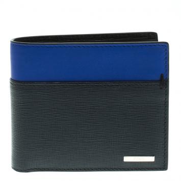 Pre Owned Fendi Black/Blue Leather Bi Fold Wallet