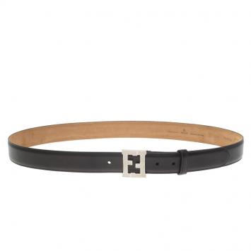 Pre Owned Fendi Black Leather FF Logo Belt 100CM