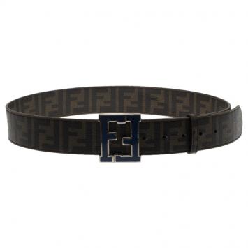 Pre Owned Fendi Tobacco Zucca PVC FF Logo Belt 90CM